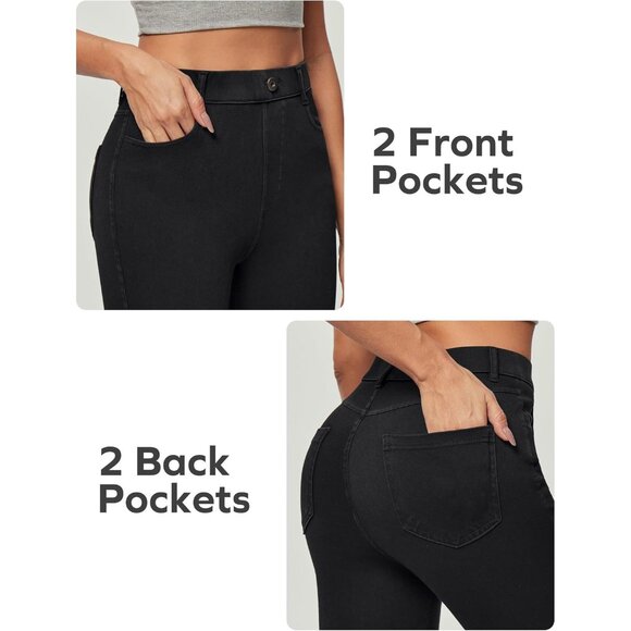 Women High Waisted Skinny Jeans Stretchy Tummy Control Pockets Leggings - Picture 3 of 5